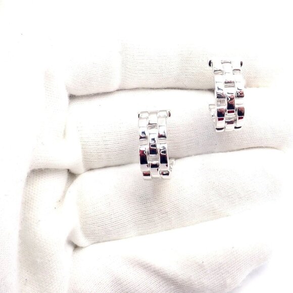 Authentic! Cartier Maillon Panthere 18K White Gold Three Row Link Hoop Earrings - Picture 9 of 16